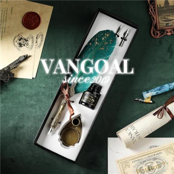 Feather Pen and Ink Set, Glittering Quill Pen Set Antique Calligraphy Dip Pen - Picture 3 of 6